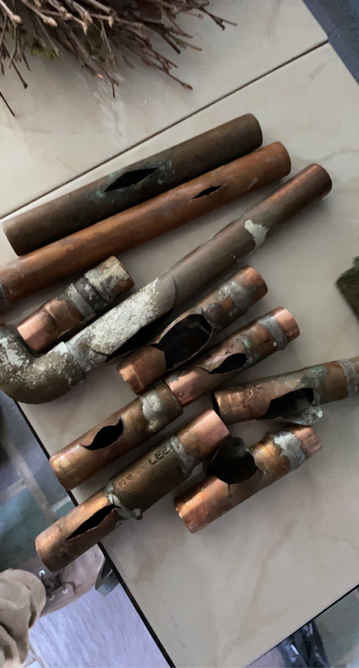Corroded and broken copper piping